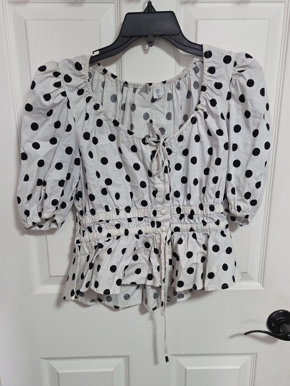 Jolie White Blouse with Black Polka Dots